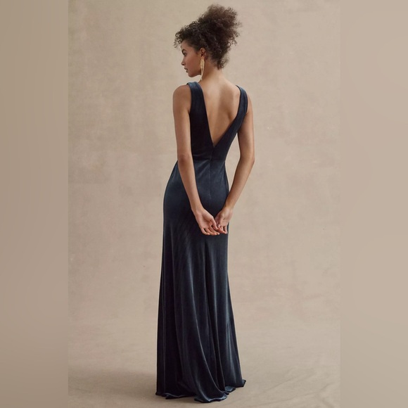Jenny Yoo Logan Deep-V Velvet Column Gown - Picture 2 of 5